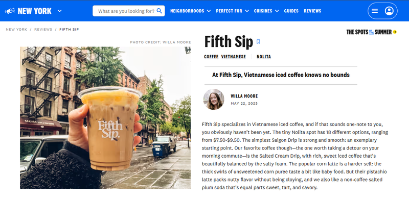 The Infatuation FifthSip feature
