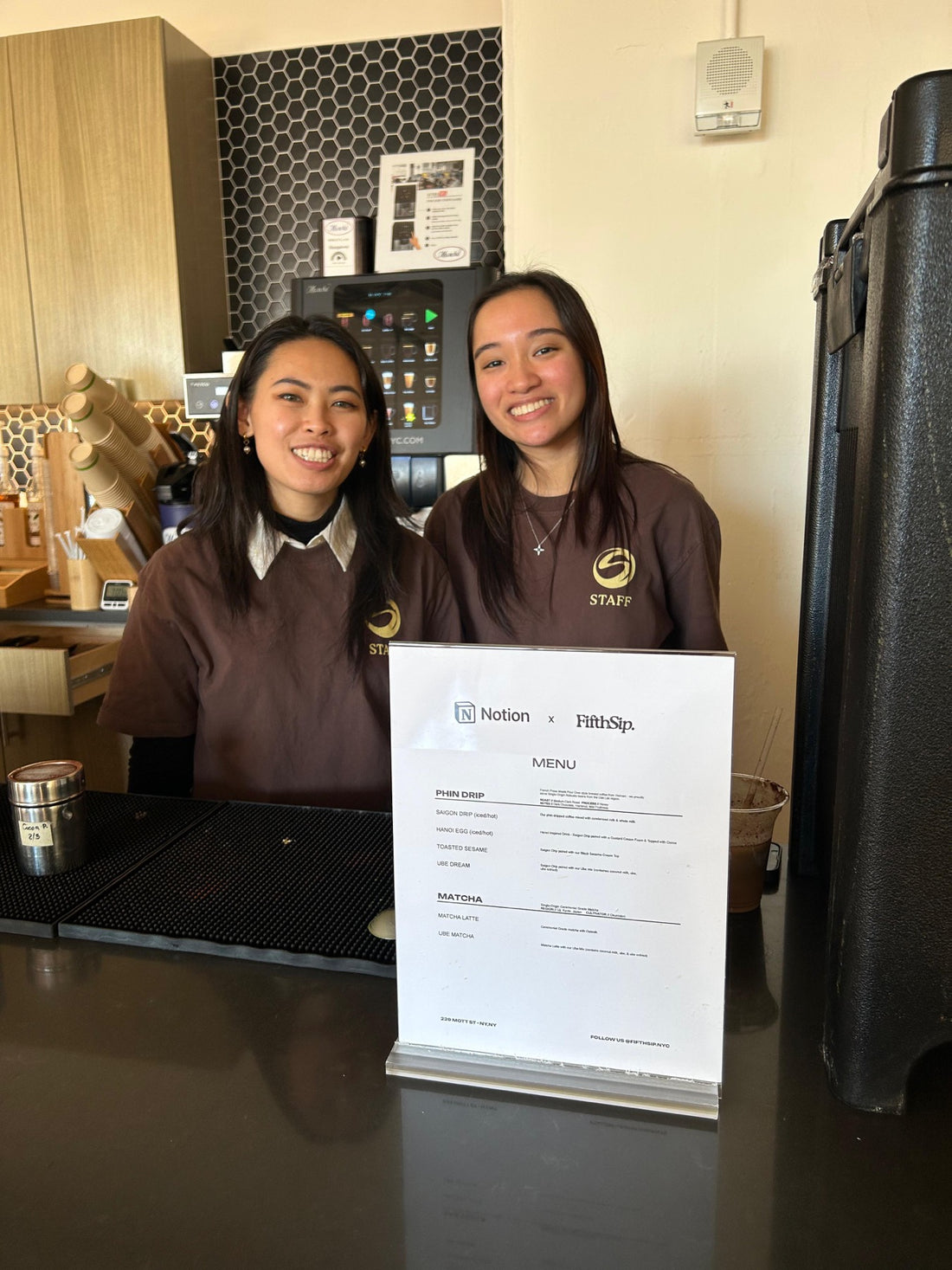 FifthSip team serving a custom coffee menu at Notion