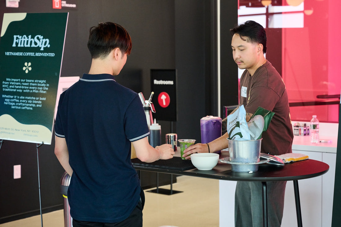 FifthSip barista serving drinks at a TikTok office catering event